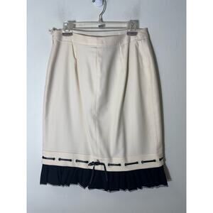 ECCOCI Cream Wool Blend Skirt with Black Removeable Pleated Hem Sz 12